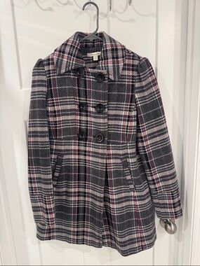 American Rag Black & Pink Plaid Double-Breasted Pea Coat